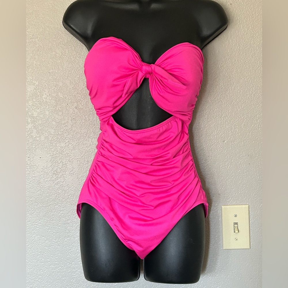 kate spade Hot Pink Keyhole Bow Strapless One-Piece Swimsuit with Knot Front M